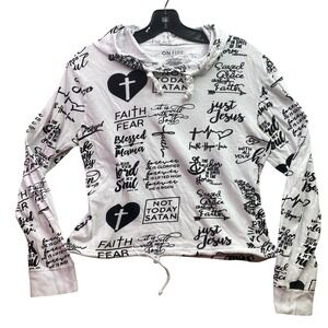 On Fire Hoodie Girls Large‎ Religious Spell Out AOP Preppy Everyday Streetwear